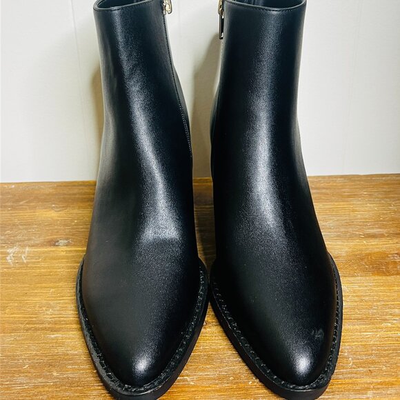 COACH Brand New Sz: 8 Pacey Black Pointed-Toe Leather Western Booties Block Heel - Picture 2 of 10